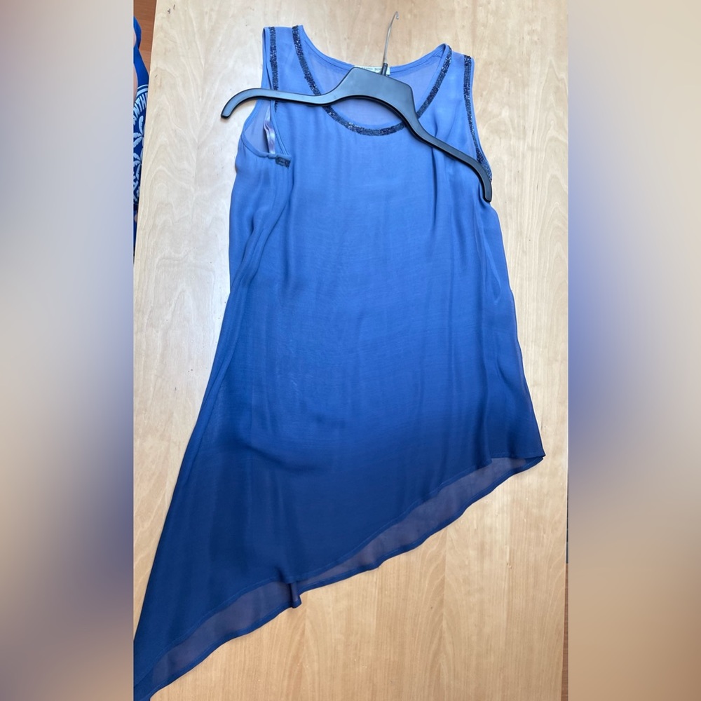 new ALBERTO MAKALI asymmetrical embroidery blue ombré top tunic sz XL